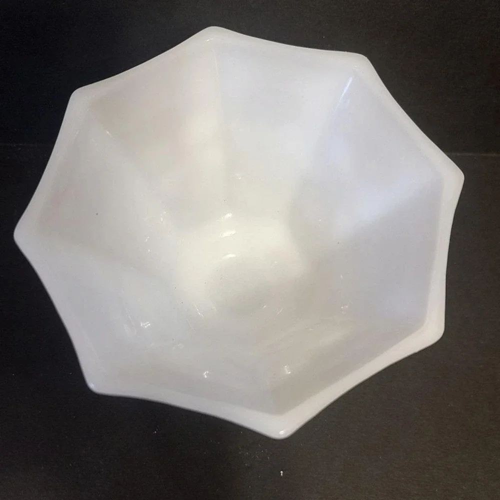 Vintage White Milk Glass Octagonal Footed Bowl Grape Leaf Pattern Pedestal 4.5in